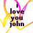 Pixelated text 'i love you john' overlaid on yellow and pink wavy lines with a gray rectangle in the bottom right corner.