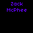 Pixelated purple text 'Zack McPhee' appears over a black background in the top-left, then transitions to green circular gradients with identical text