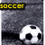 Animated soccer ball icon with text overlays showing 'soccer', 'players', 'KICK', and 'butt!' on a gray background.