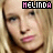 A 6-frame contact sheet of a pixelated animated icon featuring the same blonde woman with pink lips and blue eyes, each frame displaying slightly different facial expressions under the text "MELINDA" in pink and black block letters.