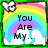 Pixelated rainbow background with white clouds and a butterfly, displaying text that changes from 'You Are My...' to 'Sunshine!'