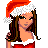 A 4x3 contact sheet of a pixel-art Christmas-themed animated icon featuring a female character in Santa attire with varying poses and text overlays across frames.