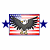A 4-frame animated contact sheet showing a patriotic eagle icon with American flag background, stars, and changing text for Independence Day celebration.