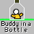 Pixelated icon shows a yellow-shirted figure with outstretched arms inside a glass bottle, below green grass-like border and text reading 'Buddy in a Bottle'.