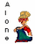 Static pixel art icon showing a cartoon character with blonde hair and red sunglasses holding a green dress, next to vertical "AOL" text on the left side of the frame.