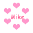 Pixelated pink hearts and the name 'Mike' in pixelated text on a white background, with some heart shapes changing position.
