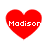 Four red heart-shaped icons with white text reading 'Madison' displayed in a on a white background