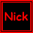 Static pixel art icon featuring red text "Nick" on a black background with layered red and black borders.