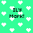 Green background with white pixelated hearts and black text reading "ILY Mark!" in four locations, with some hearts and text partially obscured.