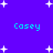 Blue background with white star shapes and four instances of the name 'Casey' in cyan text.