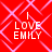 Red background with pink diamond lattice pattern and four identical white text blocks reading "I LOVE EMILY" arranged in a