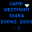 Blue pixelated text on black background with animated heart and starburst icons above 'CAMP' in two side-by-side