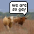 Animated sequence of two cows in a field with speech bubbles changing text across frames.