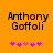 Pixelated text 'Anthony Goffoli' on orange background with pink star-like symbols below, two variations of symbol arrangement visible.