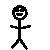 Pixelated stick figure with red devil horns and a smiling expression, holding various red props including a pitchfork and small objects