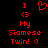 Red pixelated text and symbols on black background: 'I', heart symbol, '<3', 'My', 'Siamese Twin! :)' arranged vertically.