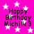Pink background with white stars and black text reading "Happy Birthday Michi!!!" in four identical quadrants.