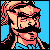 Pixelated 50x50 static icon of a character with pink hair, black sunglasses, and a mustache against a blue background.