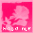 A 3x2 contact sheet of five animated frames showing a pink cartoon character holding an object with the text "hold me" at the bottom, displayed on a gray background.