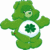 A 4-frame contact sheet of a green Care Bear character with a four-leaf clover on its belly, showing slight pose variations across frames and repeated "lucky" text in the bottom-right corner.