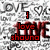 Pixelated image with red text 'love shouno' over a gray background, featuring partial obscured words and a small vertical red line.