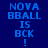 Four display pixelated blue text 'NOVA BBALL IS BCK !' on dark blue, light purple, white, and gray backgrounds