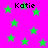 Bright pink background with scattered green stars and repeated black text reading "Katie" in pixelated font.