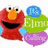 Pixelated Elmo with orange nose and black mouth, surrounded by blue, green, and purple speech bubbles on white background, with red containing text