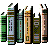 Six pixelated book spines stand vertically against a gray background, each with distinct color patterns and small square details.