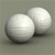 Two white spherical objects with smooth gradients and subtle shadows on a gray background, rendered in low-resolution pixel art style.
