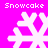 Four white snowflake icons on a bright pink background with "Snowcake" text above and below each icon.