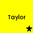 Yellow background with four 'Taylor' text instances and two star icons in black and brown, arranged in a pattern