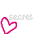 Animated icon with pink and cyan heart outlines, text phrases changing across frames including 'secret', 'best kept', 'and your biggest mistake' in varying colors.