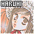 Pixelated static image of a character with long brown hair, white top, and red accents under 'HARUHI' text banner.