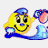 A pixelated animated buddy icon featuring a yellow cartoon character with blue hair and clothing holding a pink object, next to text reading 'aquarius jan 21 - feb 19' on a white background.