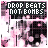 Animated icon with pink and black background showing a character's head, text "DROP BEATS NOT BOMBS" at top, changing mouth shapes and small heart symbols.