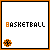 A 4x3 contact sheet of a basketball-themed animated icon showing sequential frames with the word "BASKETBALL" and an orange-and-black basketball graphic moving across different positions on a white background.