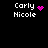 Pixelated text 'Carly Nicole' with pink heart and dot animations on black background.
