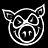 Pixelated cartoon pig head with white outline on black background, green text 'Original Icons .com' on right side.