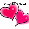 Animated icon with three pink hearts and changing text: 'Your All I Need', 'My LOVE', 'My VALENTINE' across frames.