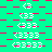A static pixel art image with a green and red checkered background, displaying repeated white pixelated text patterns.