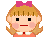 Pixel art of a girl with blonde hair, pink bow, and peach dress; left face neutral, right face smiling with 'CUTE' text below.