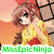 Pixelated anime-style character with brown hair and yellow top, holding a red object against orange background with green text below.