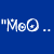 A 50x50 pixel animated buddy icon featuring a blue background with white text and a small grayscale portrait of a smiling person in the bottom-right corner.