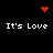 Black background with four instances of 'It's Love' text, two red pixelated heart symbols, and one red dot cluster animation.