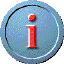 Five circular blue icons with red symbols: two lowercase 'i's, two question marks, and one stylized symbol resembling a wrench or tool handle.