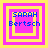 Four square display the name 'SARAH Bertsch' in blue pixelated text over pink and yellow layered squares, with varying inner square arrangements