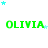 Green text 'OLIVIA' with cyan stars scattered across a white background, showing animation changes in star positions and counts.