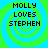Four identical display 'MOLLY LOVES STEPHEN' text over a green and blue spiral background with pixelated font