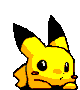Yellow cartoon character with black-tipped ears and red cheeks in a of 20 pixelated poses showing varied eye states and head angles